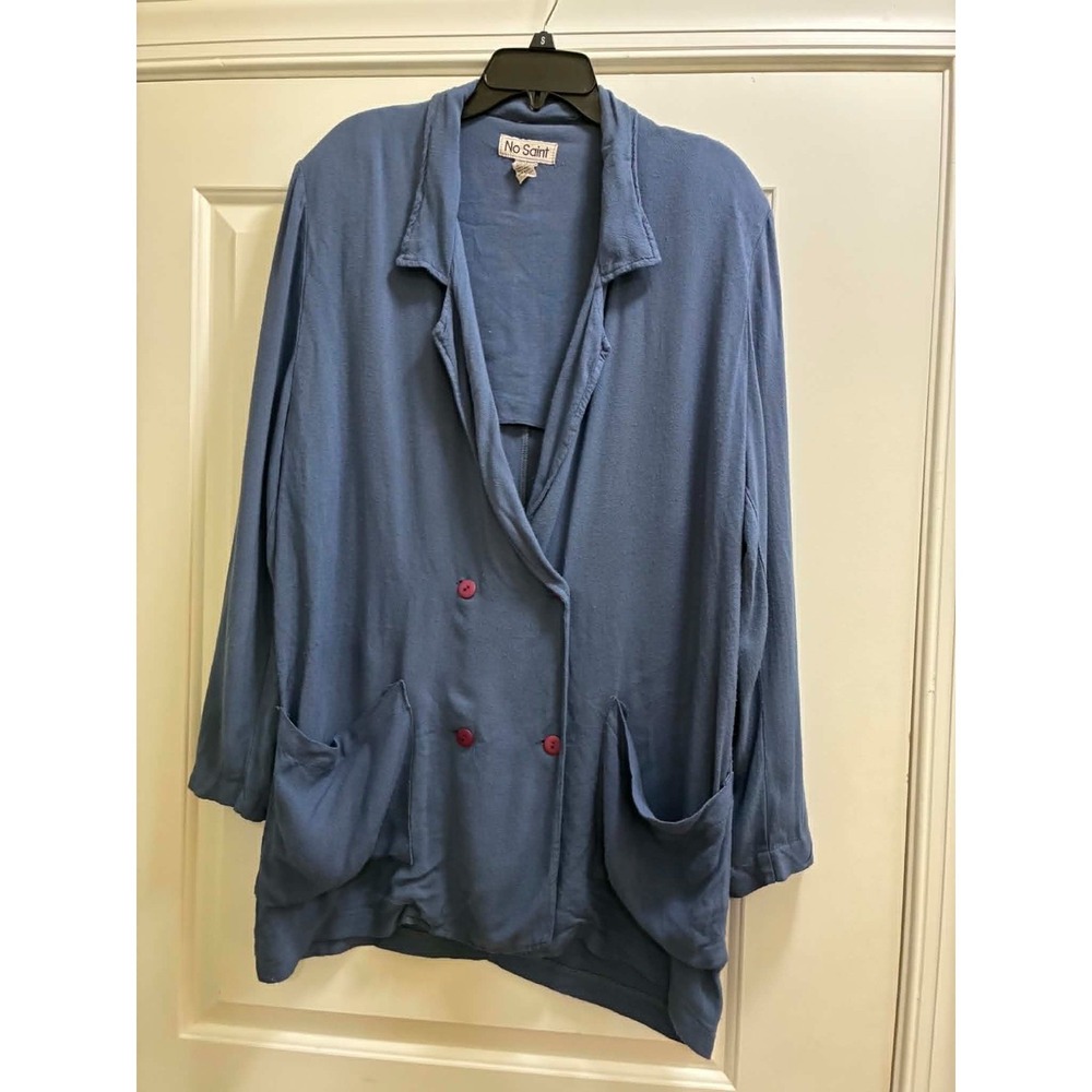 No Saint Womens Small Blue Open Front Cardigan Jacket Rayon Lightweight Duster